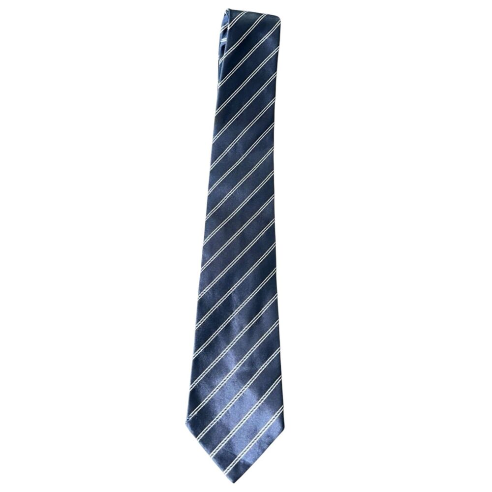 Salvatore Ferragamo Silk Tie Blue Striped Made in Italy Luxury Designer Necktie